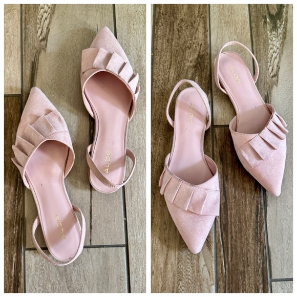ALDO Ruffle Detail d’Orsay Slingback Flats, Pointed Toe Blush Pink Suede sz. 6 - Picture 8 of 17
